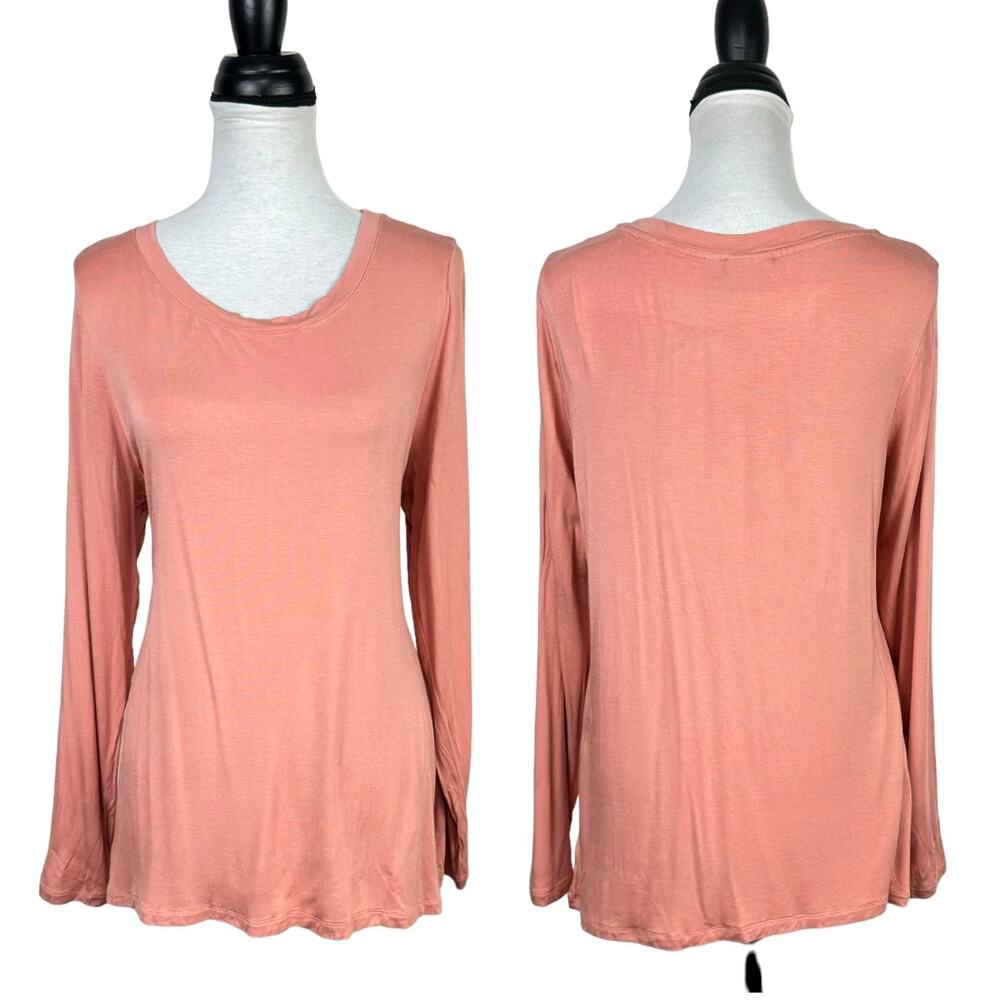 LOGO by Lori Goldstein Coral Solid Long Sleeve Soft Casual Basic Layering Tee